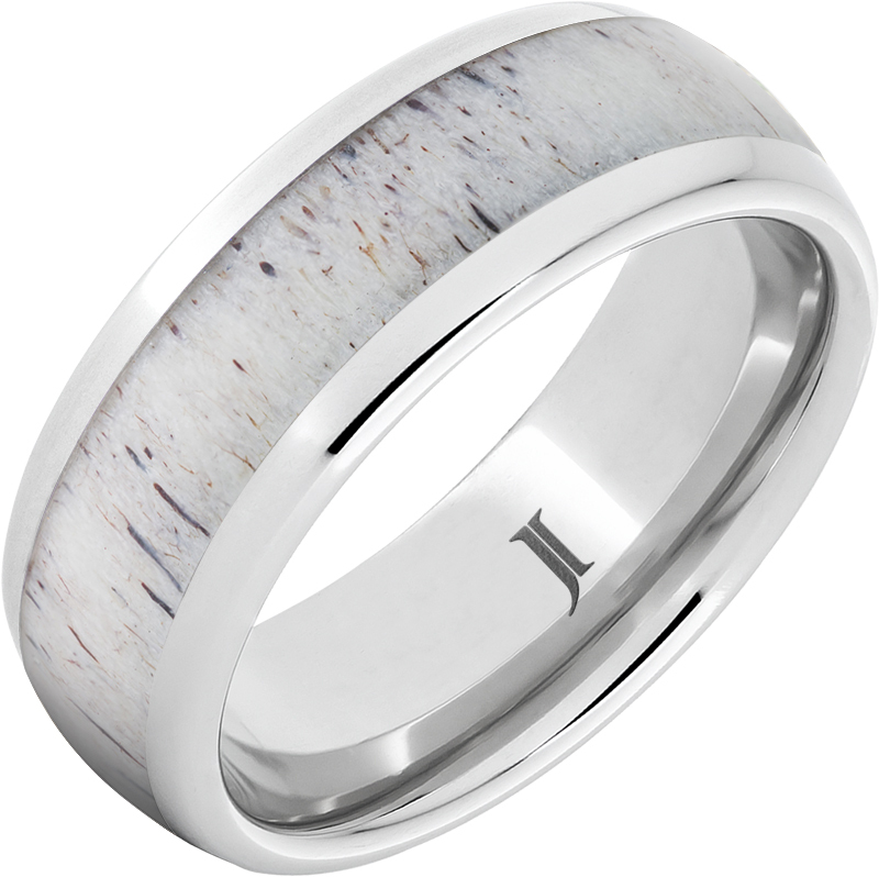 JI - Size 10, Whitetail – Serinium® men’s dome ring with 4mm genuine antler inlay.