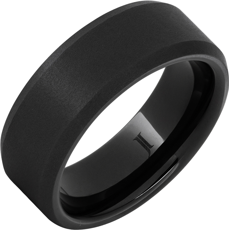 JI - Size 11.5, Black Diamond Ceramic Beveled Edge Band with Sandblast Finish
