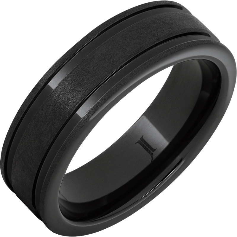 JI - Size 11.5, Black Diamond Ceramic Rounded Edge Band with Stone Finish