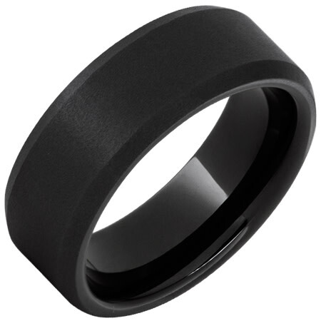 JI - Size: 11 Black Diamond Ceramic 8mm Beveled Edge Band with Stone Finish