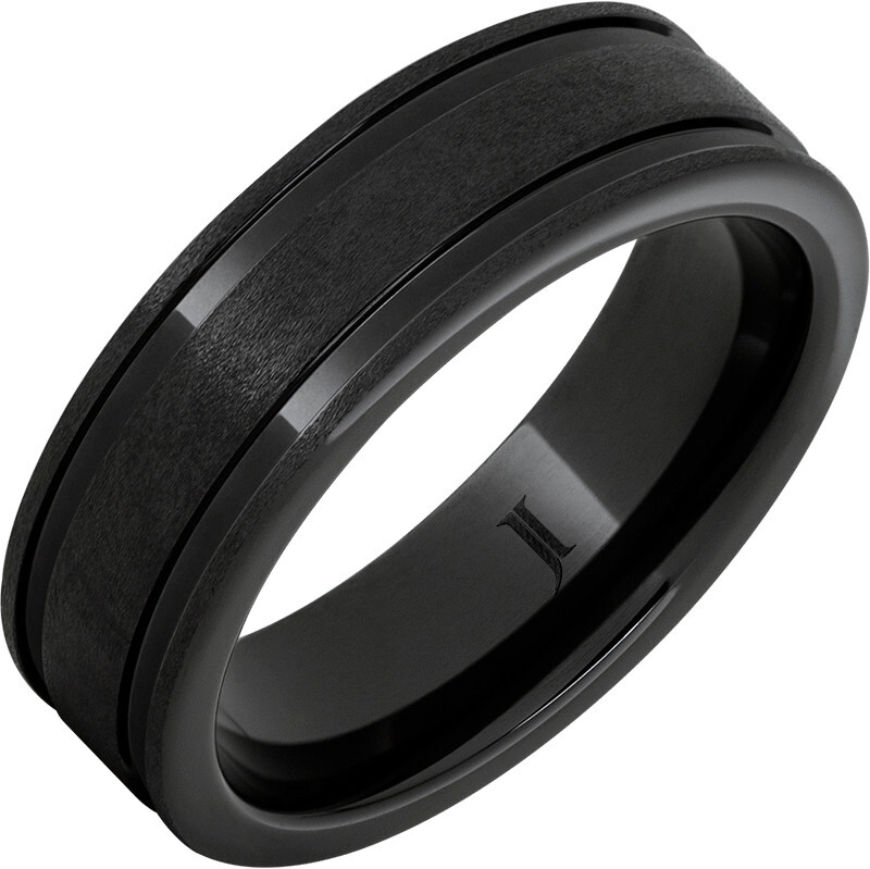 JI - Size 11, Black Diamond Ceramic Rounded Edge Band with Stone Finish