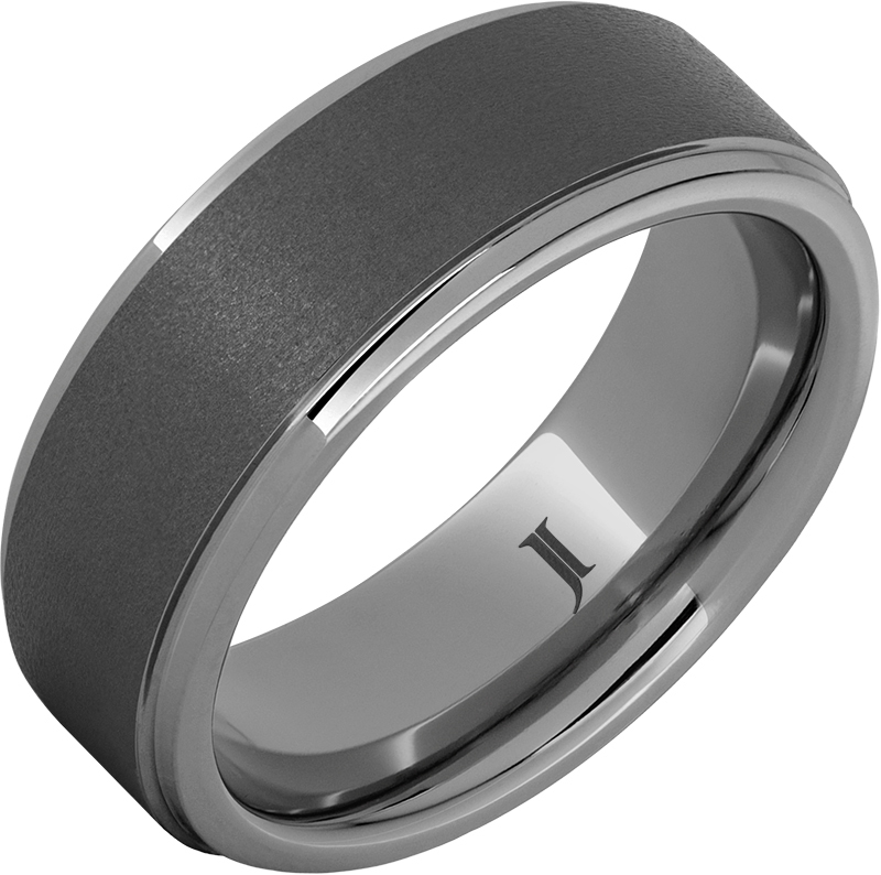 JI - Size 11, Rugged Tungsten™ 8mm Flat Grooved Edge Band with Sandblast Finish