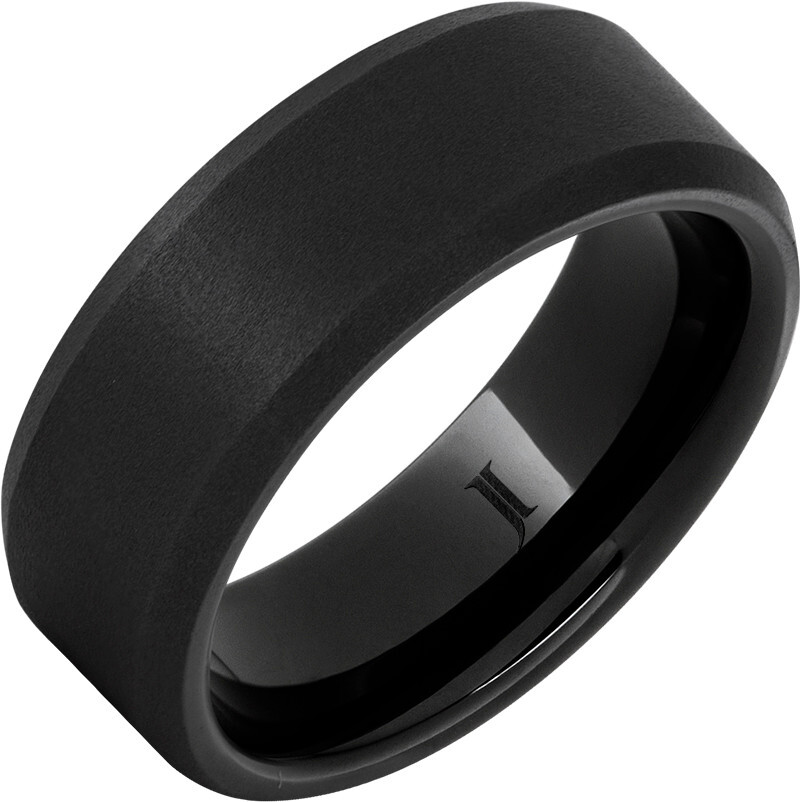 JI - Size 9.5,  Black Diamond Ceramic Beveled Edge Band with Sandblast Finish
