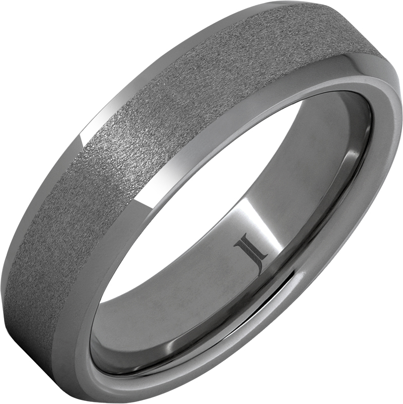 JI - Size: 9.5 Rugged Tungsten™ 6mm Beveled Edge Band with Stone Finish