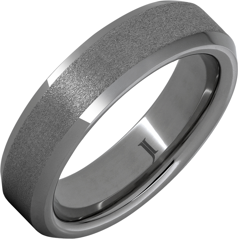 JI - Size: 9 Rugged Tungsten™ 6mm Beveled Edge Band with Stone Finish