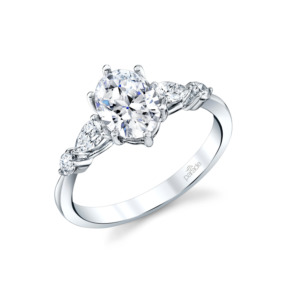 Parade - 14KW Oval Semi-Set Engagement Ring 02-RD 0.10ctw, 02-PD 0.23ctw (Fits 8x6 mm Oval)