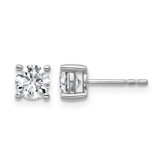 QGold - 14KW 1 carat Lab Grown Diamond VS+ F+ Round Complete Four Prong Heavyweight Stud Earrings