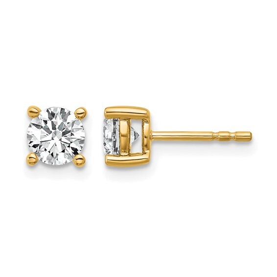 QGold - 14KY 1 carat Lab Grown Diamond VS+ F+ Round Complete Four Prong Heavyweight Stud Earrings