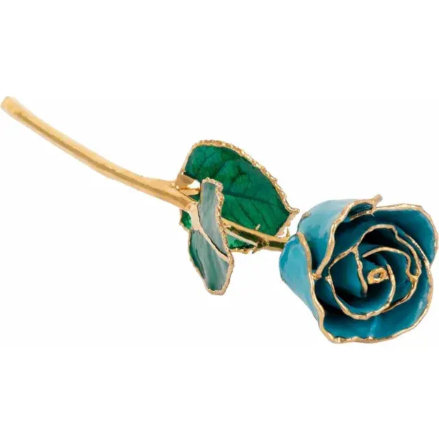 Stuller - Lacquered Aquamarine Colored March Birthstone Rose with Gold Trim