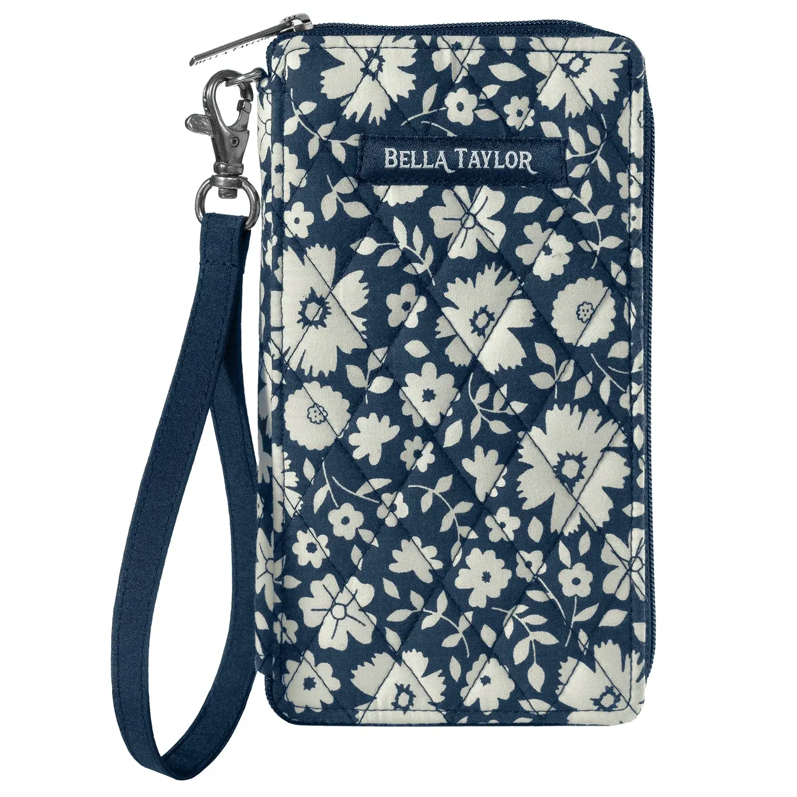 Bicolor Floral Navy RFID Cell Phone Wristlet Wallet