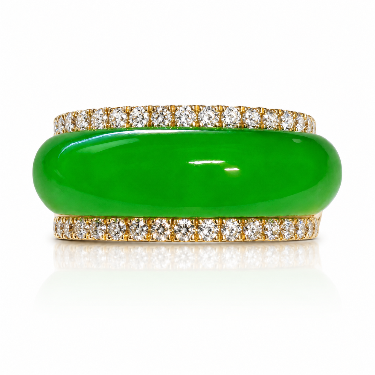 18K 8.336ct A Jade 42 Diamonds 0.596ctw MK Report Saddle Ring + Jacket