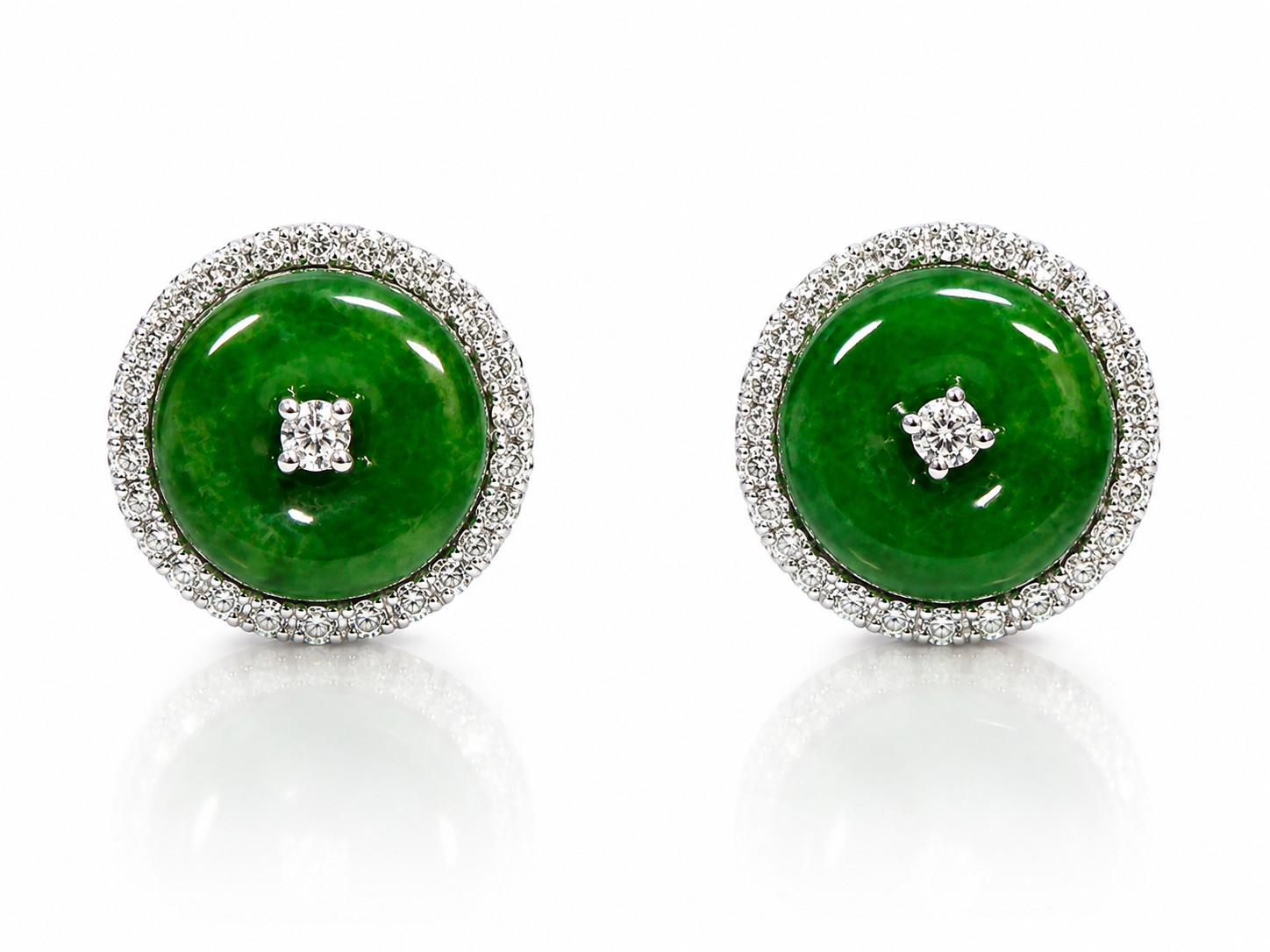 18W 3.92ctw A Jadeite Bi-Disk 54 Hearts & Arrows Diamonds 0.58ctw IF-VVS GIA