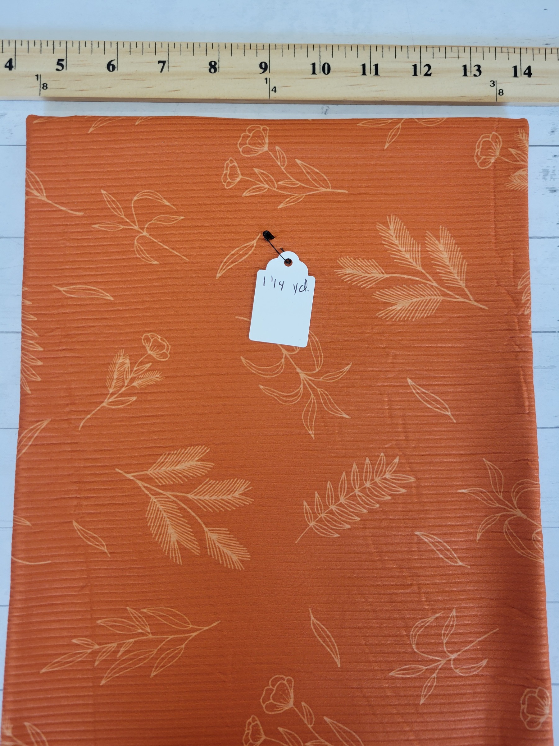 1 1/4 Yard Remnant | 4x2 Yummy Rib Line Drawn Floral Pumpkin Orange