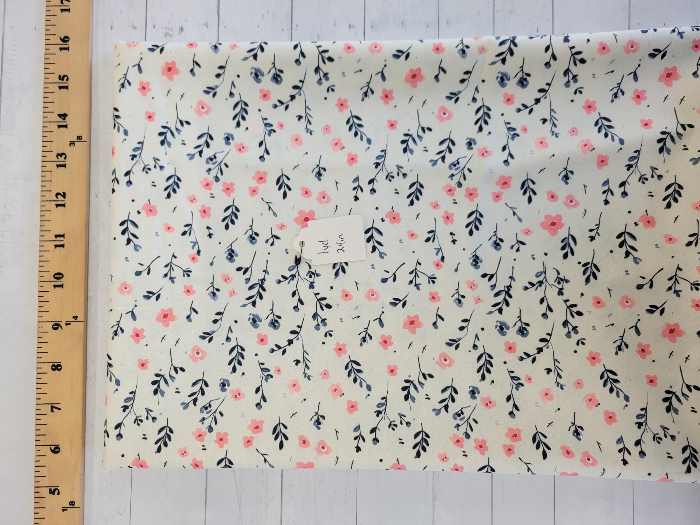 1 Yard + 24 Inch Remnant | CEY Air Flow Pink/Navy Floral on Ivory