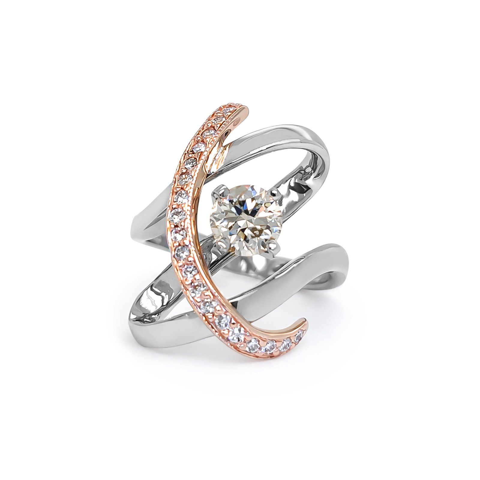 14KR/W 1.36CTW CHAMPAGNE-WHITE COMTEMPORARY RING SI/CHAMP-SI1/G 7.8G 