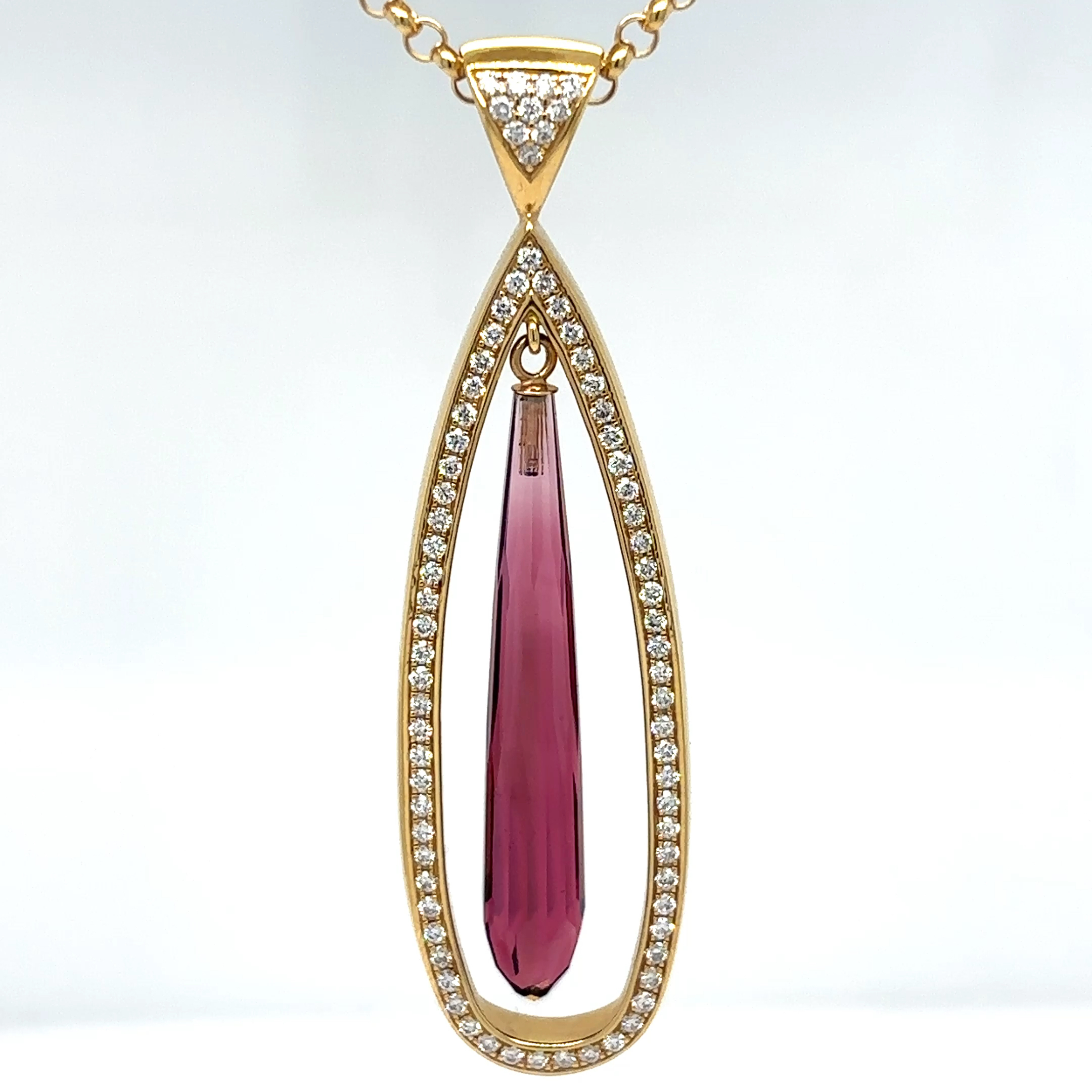 14KY 16 9.50CTW PINK TOURMALINE-DIAMOND PENDANT AAA VS/F-G 17.5