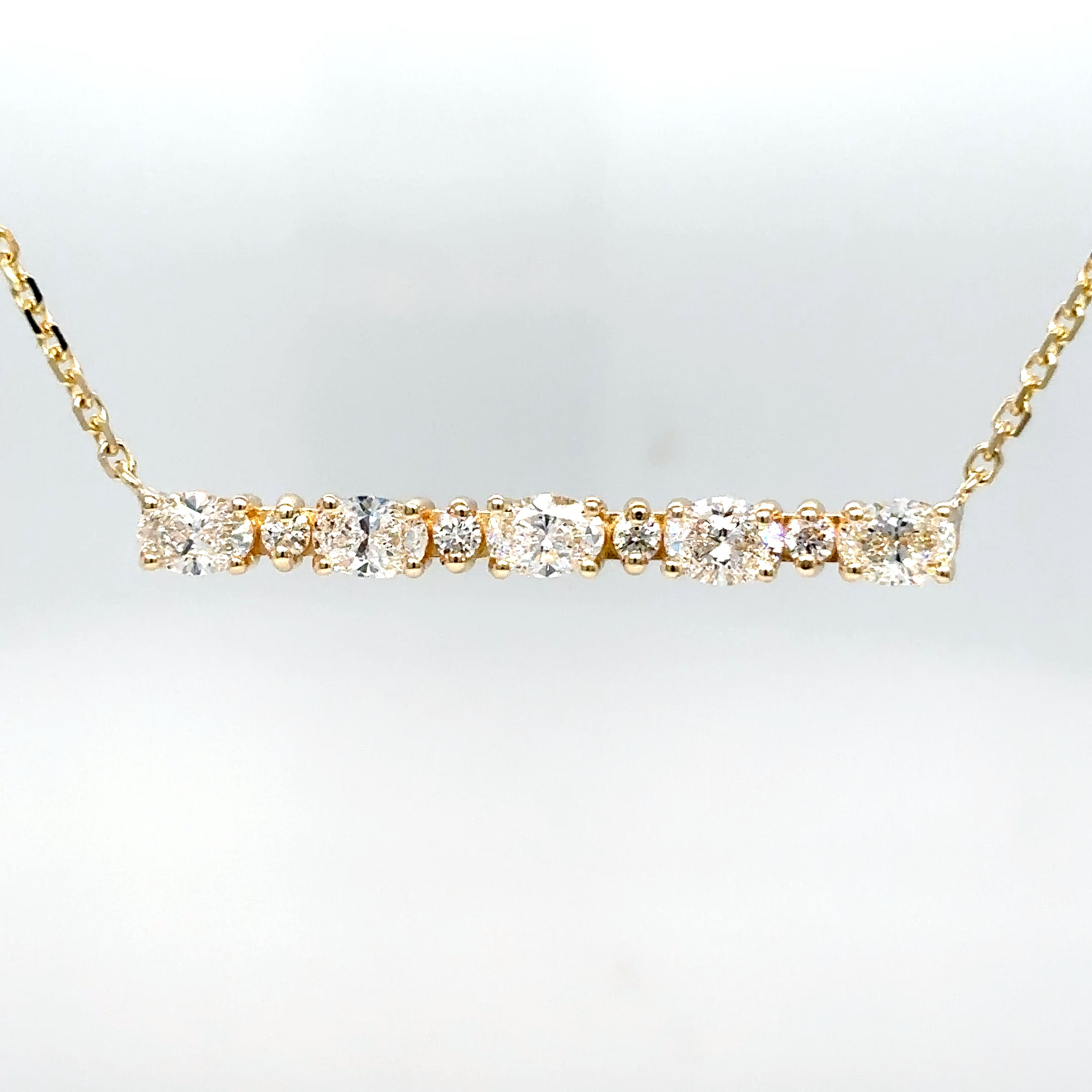 14KY 17 1.37CTW OVAL-ROUND BRILLIANT DIAMOND BAR PENDANT VS2-SI1-F-G 4.5G