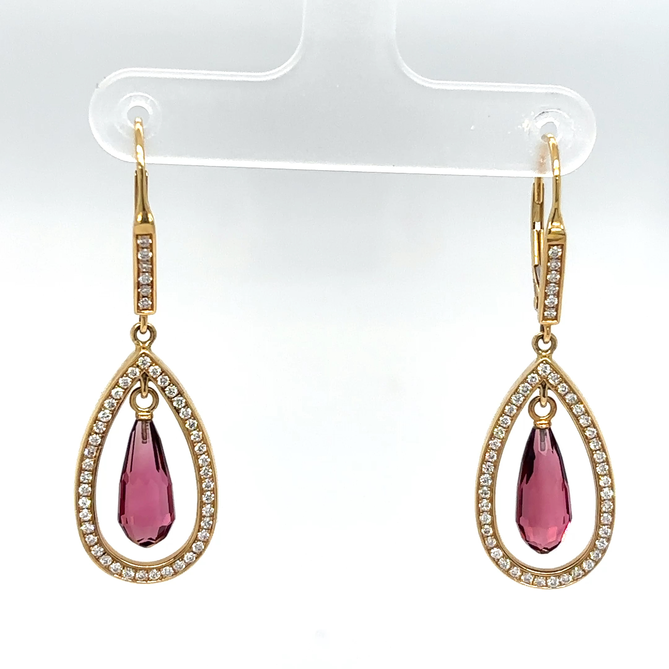 14KY 4.80CTW PINK TOURMALINE-DIAMOND DANGLE EARRINGS AAA VS/F-G 7.4G