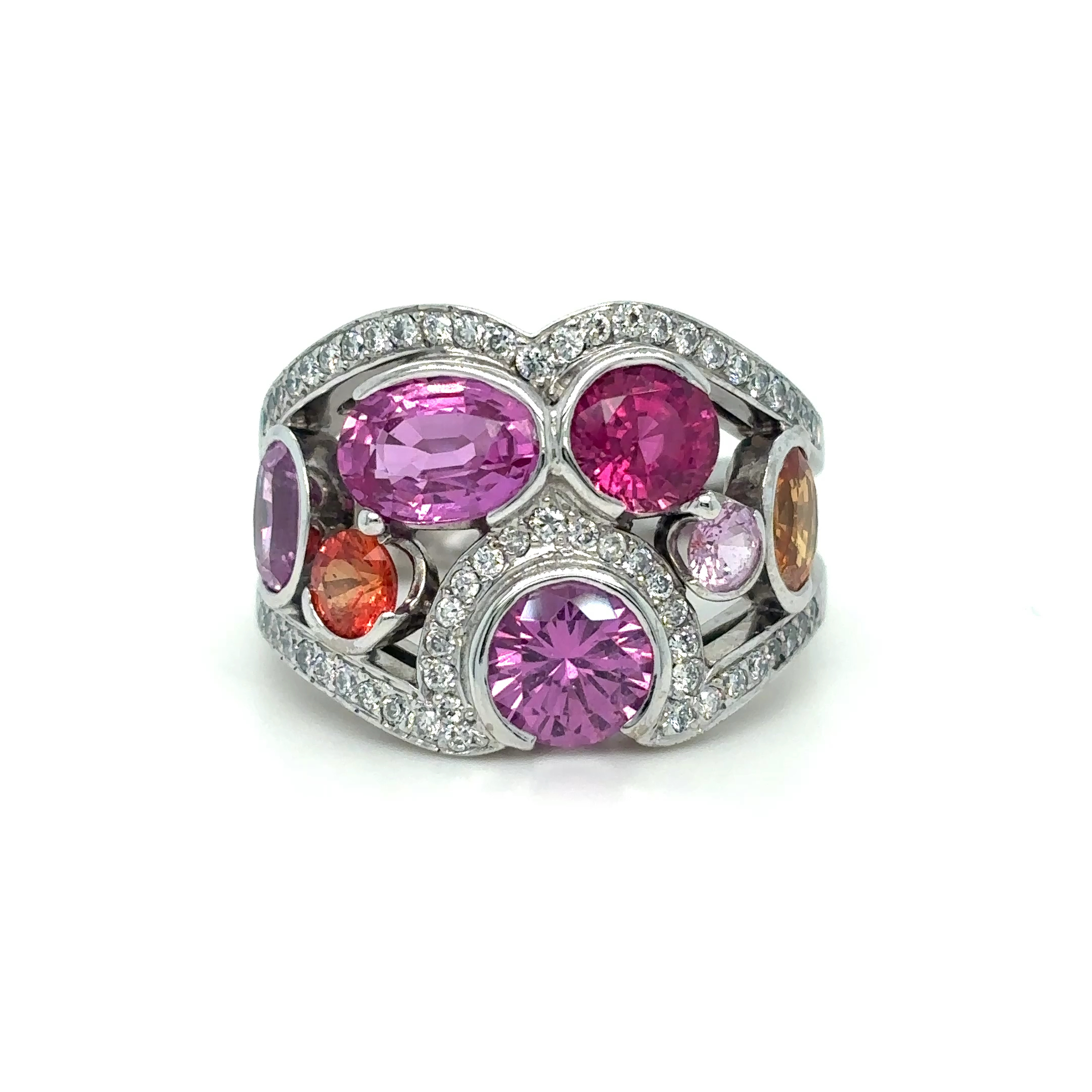 18KW 3.14CTW MULTI-COLOR SAPPHIRE/DIAMOND RING AA+ SI1/F-G 9.0G