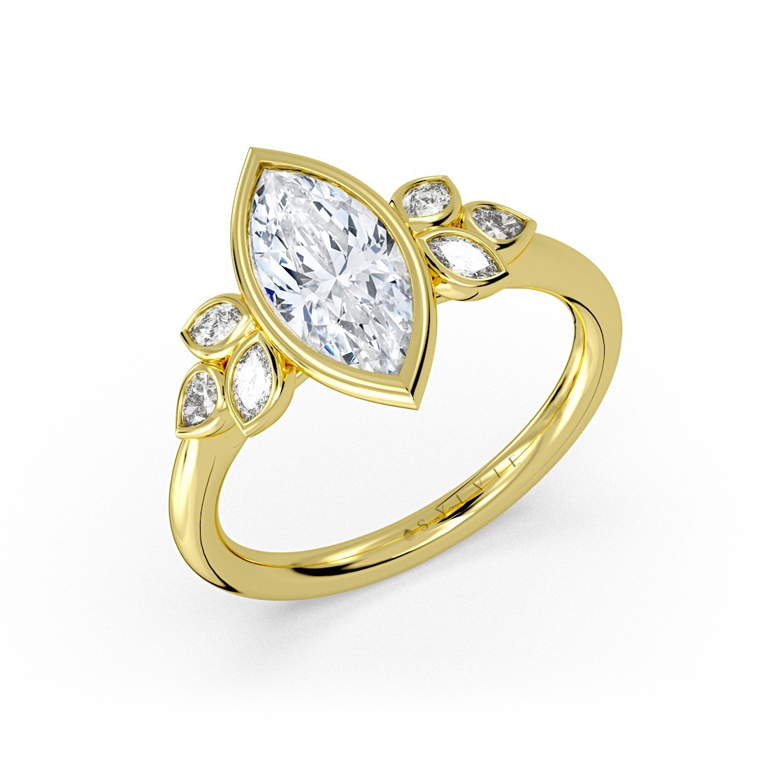 14KY 2.5 ct Marquise Engagement Ring, Lab Diamond,  .38TDW Accent, Size 6.5