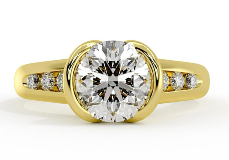14KY Semi Bezel 1.5 Carat Round Engagement Ring, Side Channel .21TW, Lab Diamond- LG735584963