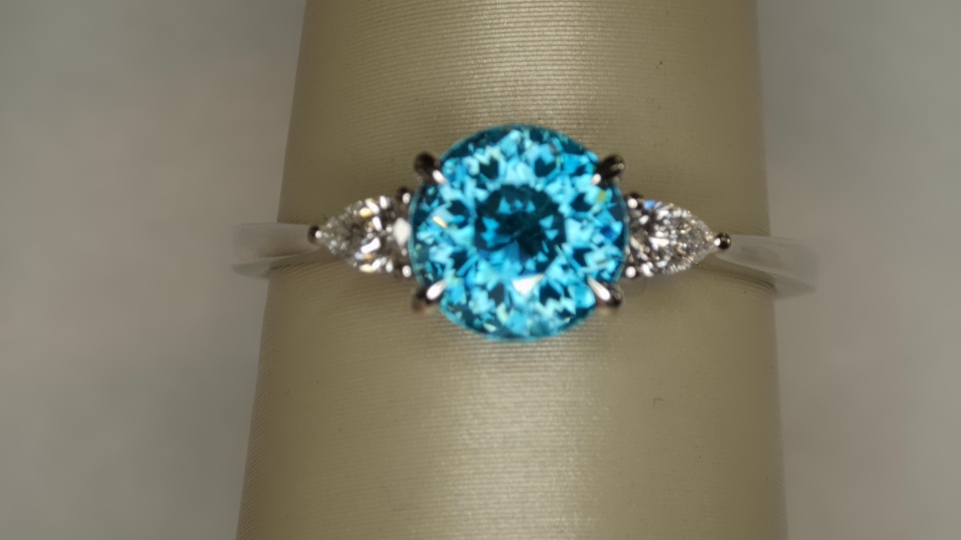 18KW 2.32 Carat Round Blue Zircon Ring, 016 TDW, Size 6.5