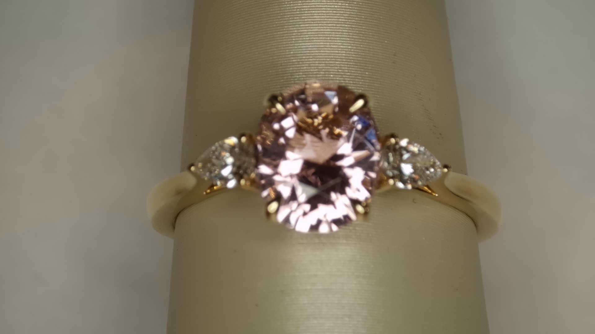 18KY 1.48 Carat Oval Pink Tourmaline Ring, .23 TDW, Size 6.5