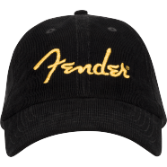 Fender Gold Spaghetti Logo Corduroy Baseball Hat, Black, One Size