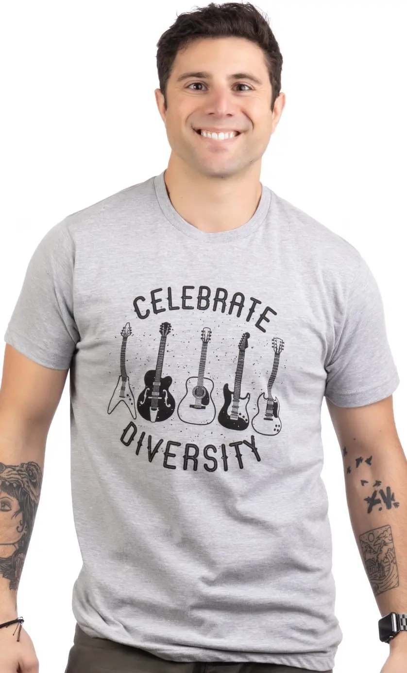 Funny Guitar Player Musician Joke T-Shirt For Men & Women -Celebrate Diversity Guitar Shirt - L