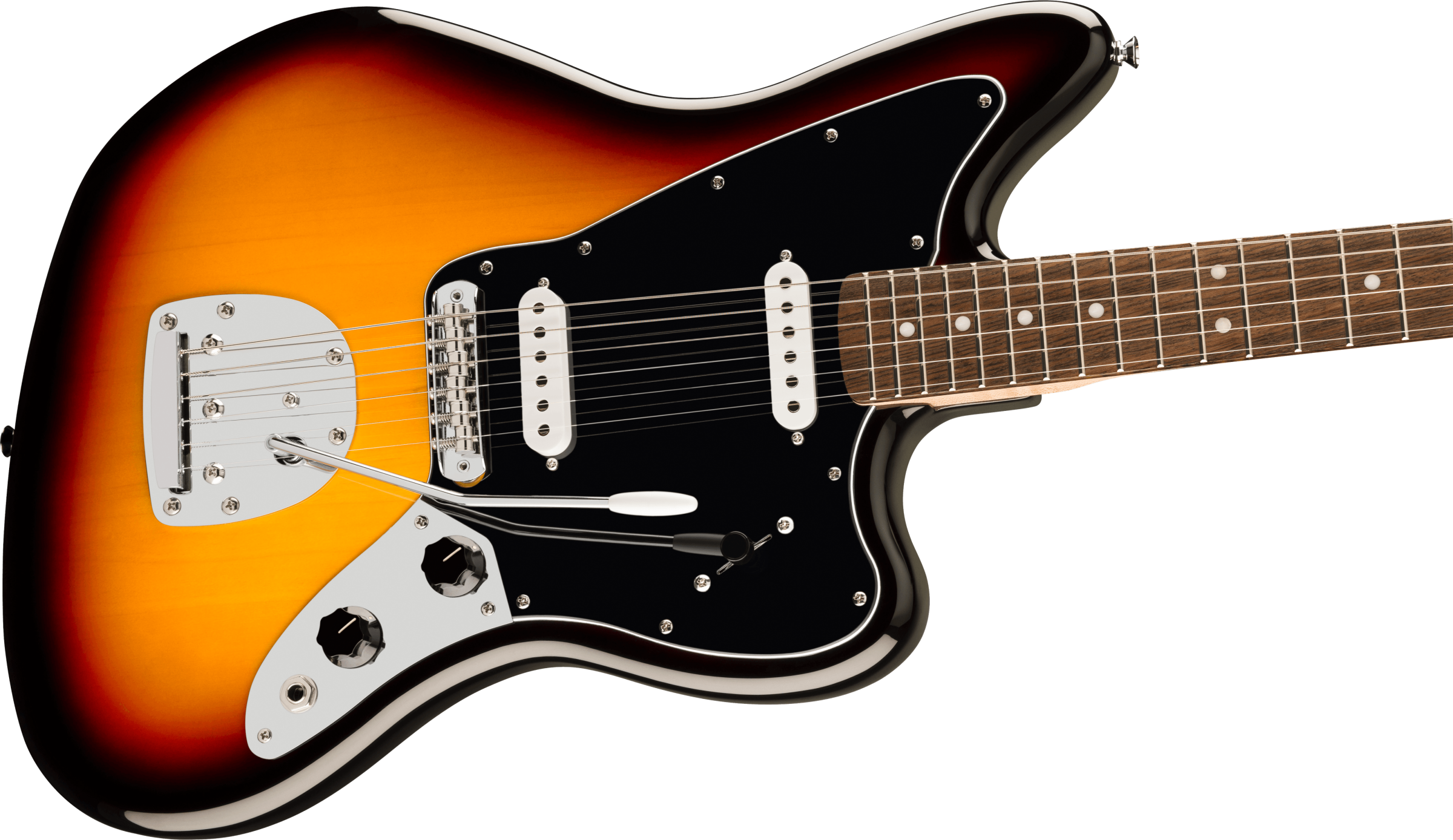 Squier Affinity Series Jaguar, Laurel Fingerboard, Black Pickguard, 3-Color Sunburst