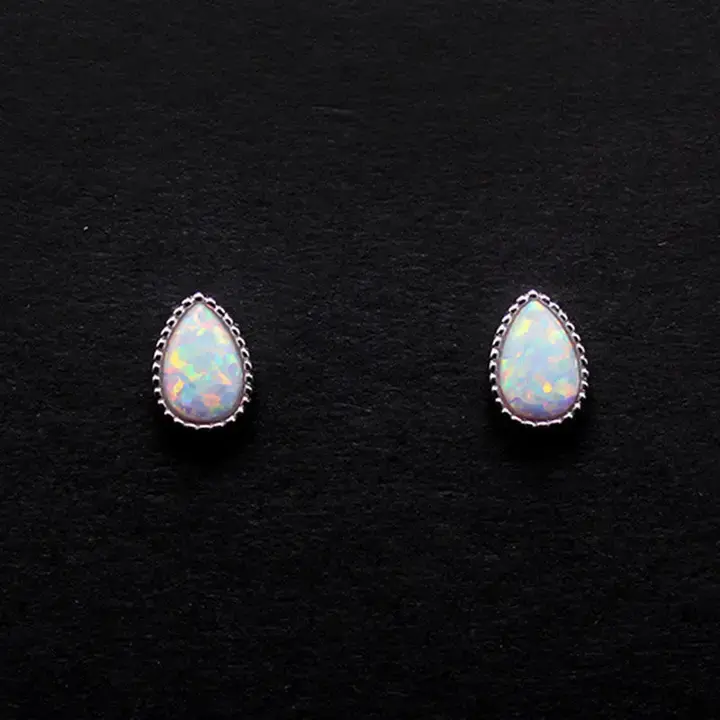 Vintage Teardrop Opal Stud Earrings in 925 Sterling Silver