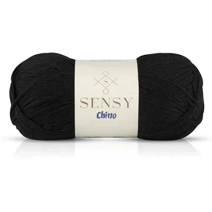 Sensy Chino Soft Cotton Yarn, 3.5 oz, 360 Yards, Gauge 2 Fine- Black