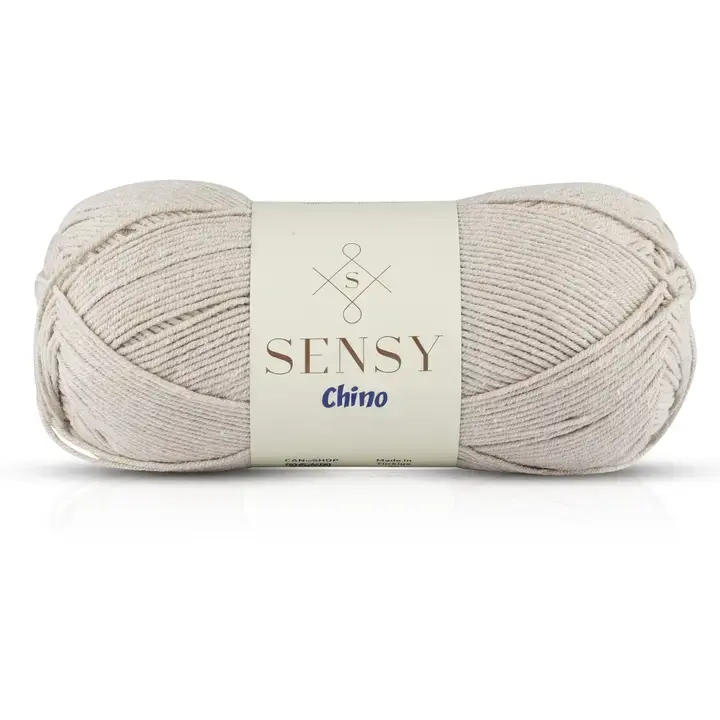 Sensy Chino Soft Cotton Yarn, 3.5 oz, 360 Yards, Gauge 2 Fine- Light Gray