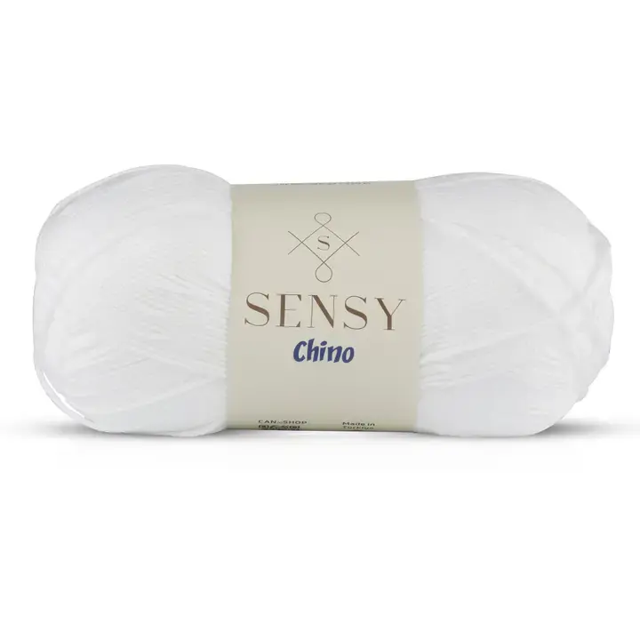 Sensy Chino Soft Cotton Yarn, 3.5 oz, 360 Yards, Gauge 2 Fine- White