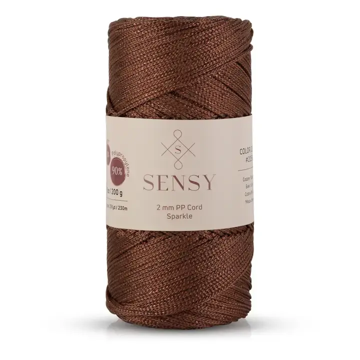 Sensy Premium 2mm Sparkle - 251 Yards 90% Polypropylene / 10% Polyester Macrame Cord- Sparkle Copper