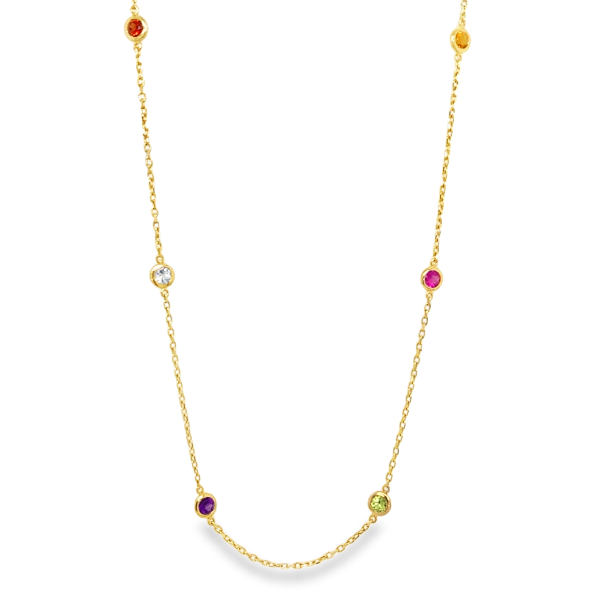 14KY 3.5 G MULTI COLORED SAPPHIRE DIAMOND BY THE YARD NECKLACE 
