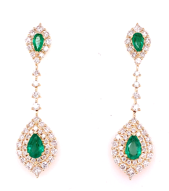 14KY 6.00 G 1.82 CT DIA AND 1.11 CT EM EARRINGS