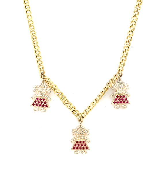 14KY 8 G 0.27 CT DIA 36 RUBY STONES CUBIN LINK CHAIN  