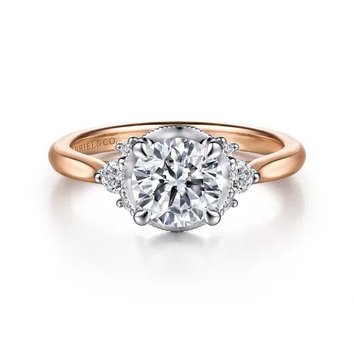 14K Rose and White Gold Vintage Inspired Round Diamond Engagement Ring 1.06ct Lab .17sides