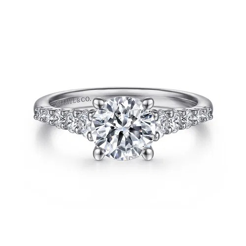 14K White Gold Engagement Ring 0.80ct Cushion Cut Center, 0.49tdw Sides