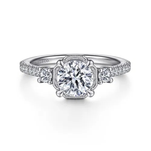 14K White Gold Engagement Ring 1ct Round Center, 0.32tdw Sides