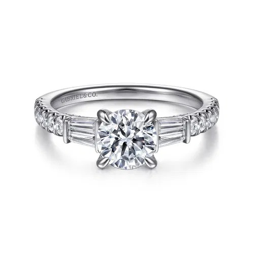 14K White Gold Engagement Ring 0.81ct Round Center, 0.69tdw Sides