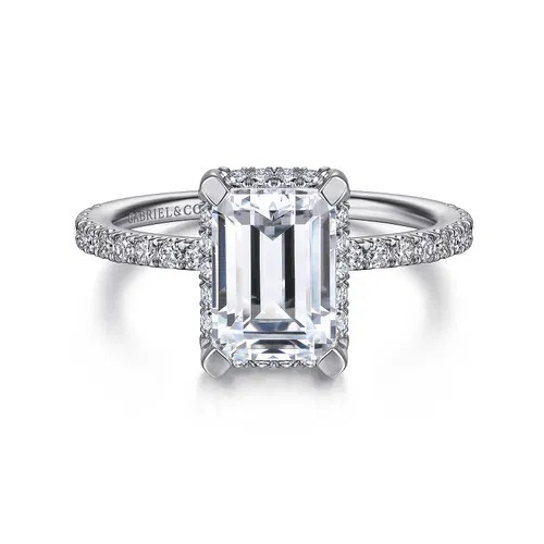 14K White Gold Hidden Halo Emerald Cut Diamond Engagement Ring 1.53ct Lab Radiant