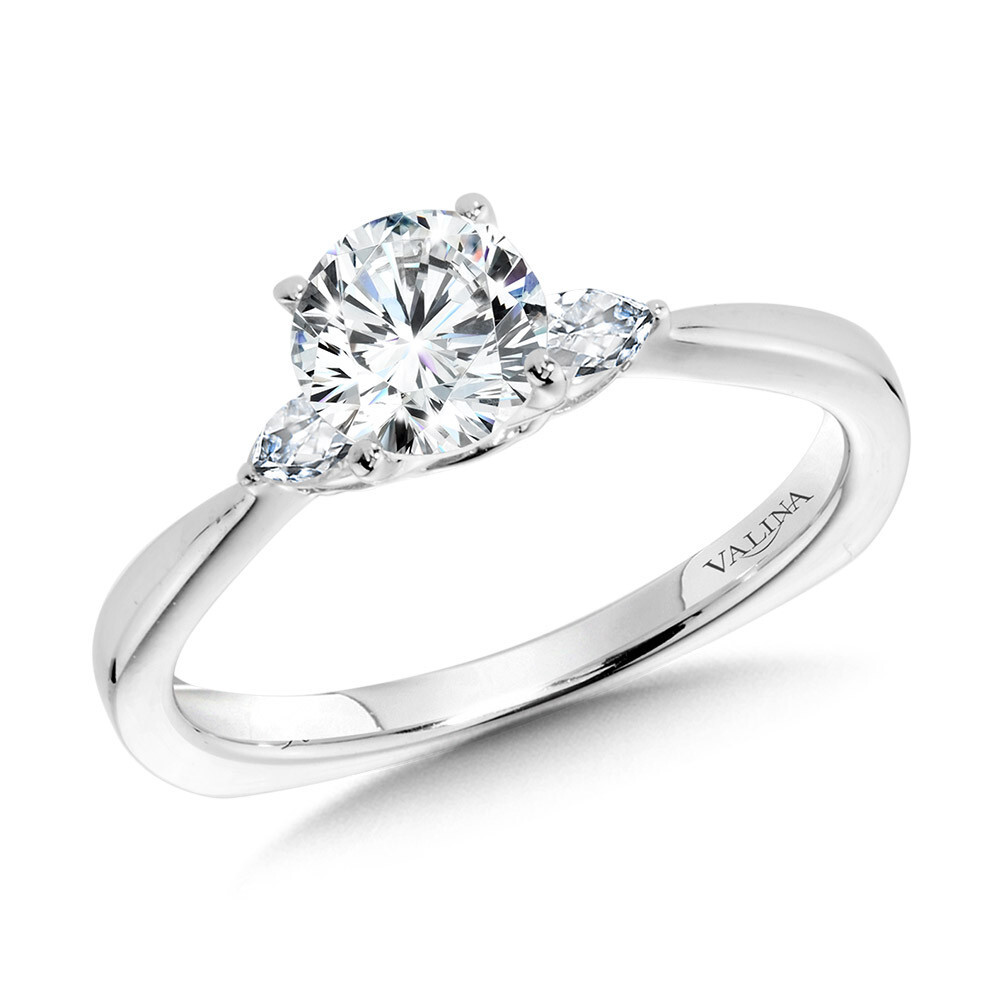 14K White Gold Tapered 3 Stone Round & Pear Diamond Engagement Ring, 1.04ct Lab XXX, .18sides