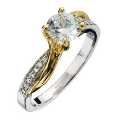 14K Yellow & White Gold .37 center Round E in color, SI1 in clarity EGL#US924177907, .10tdw on sides