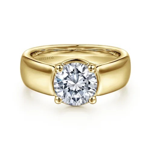 14K Yellow Gold 7.4mm CZ Center, .13tdw on sides 