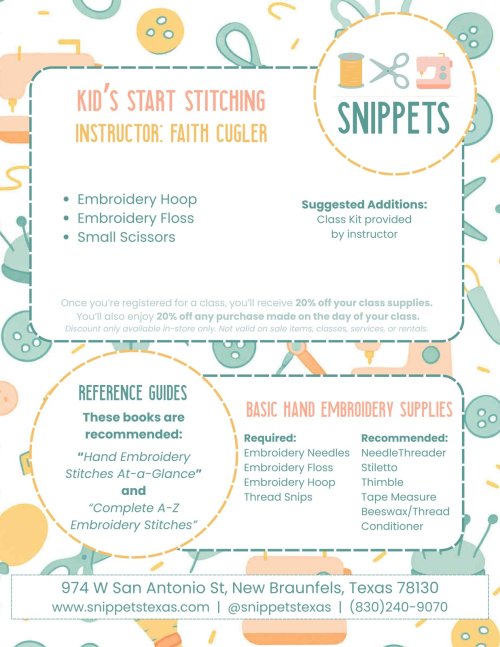 Supplies list for kids start stitching click for printable version