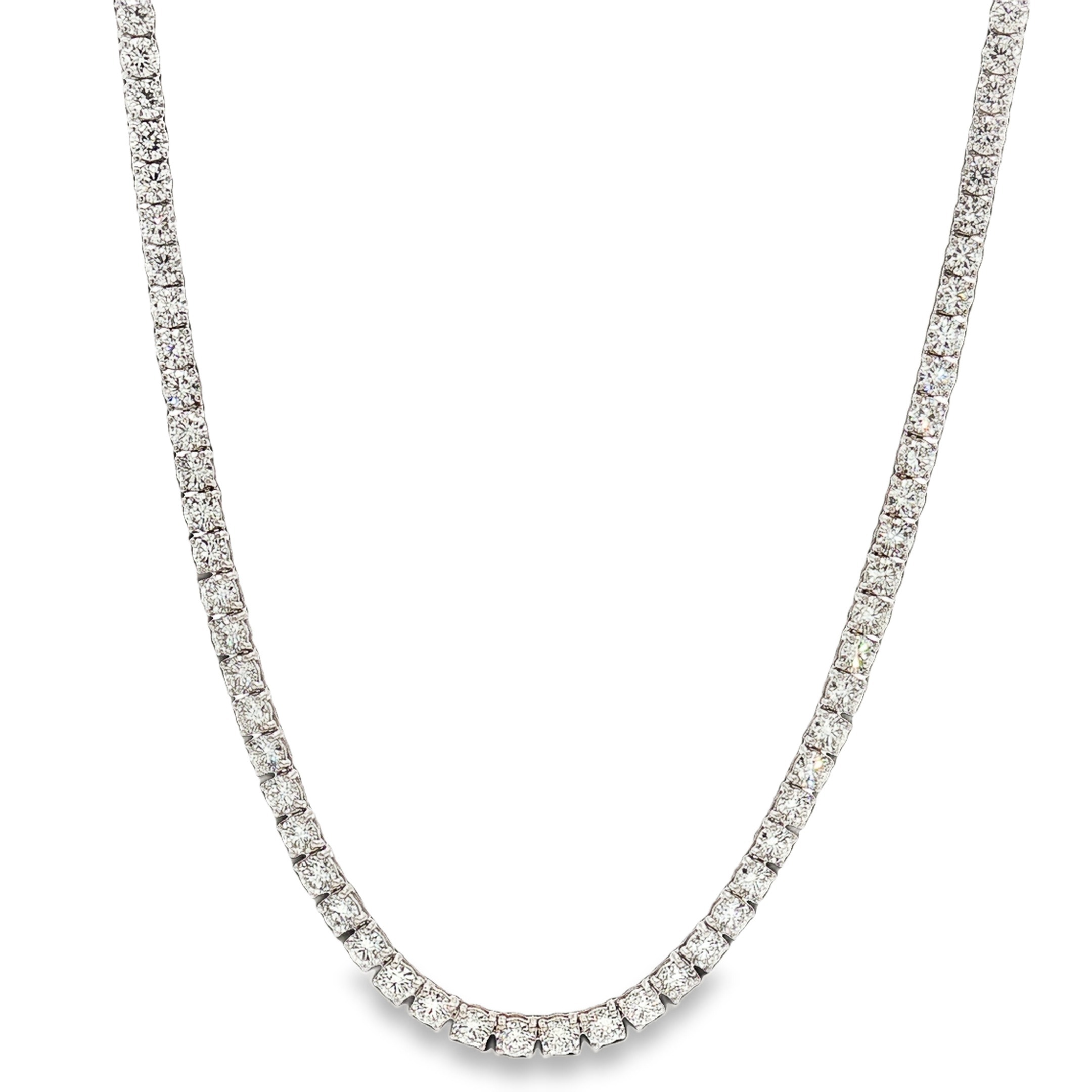 10K White Gold 15.00ct Round-Cut Lab-Grown Diamond Tennis Necklace, 16 + 2 Lock Extension
