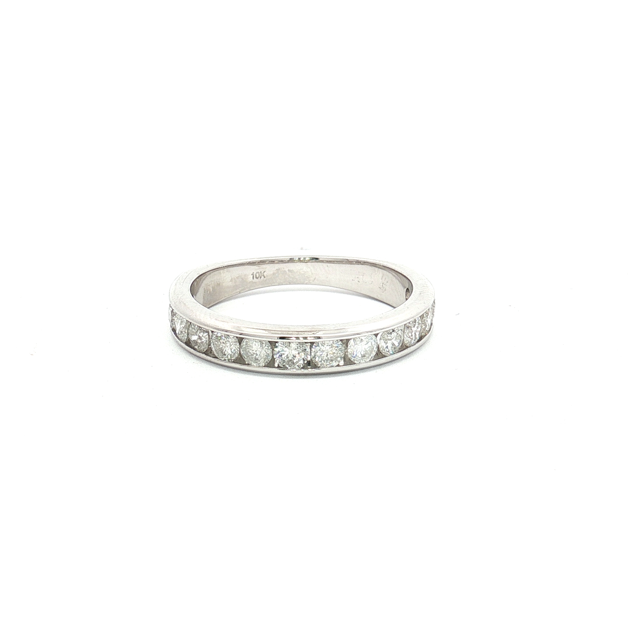 10K White Gold 3.80mm Wedding Band With Natural Diamonds, Size 8