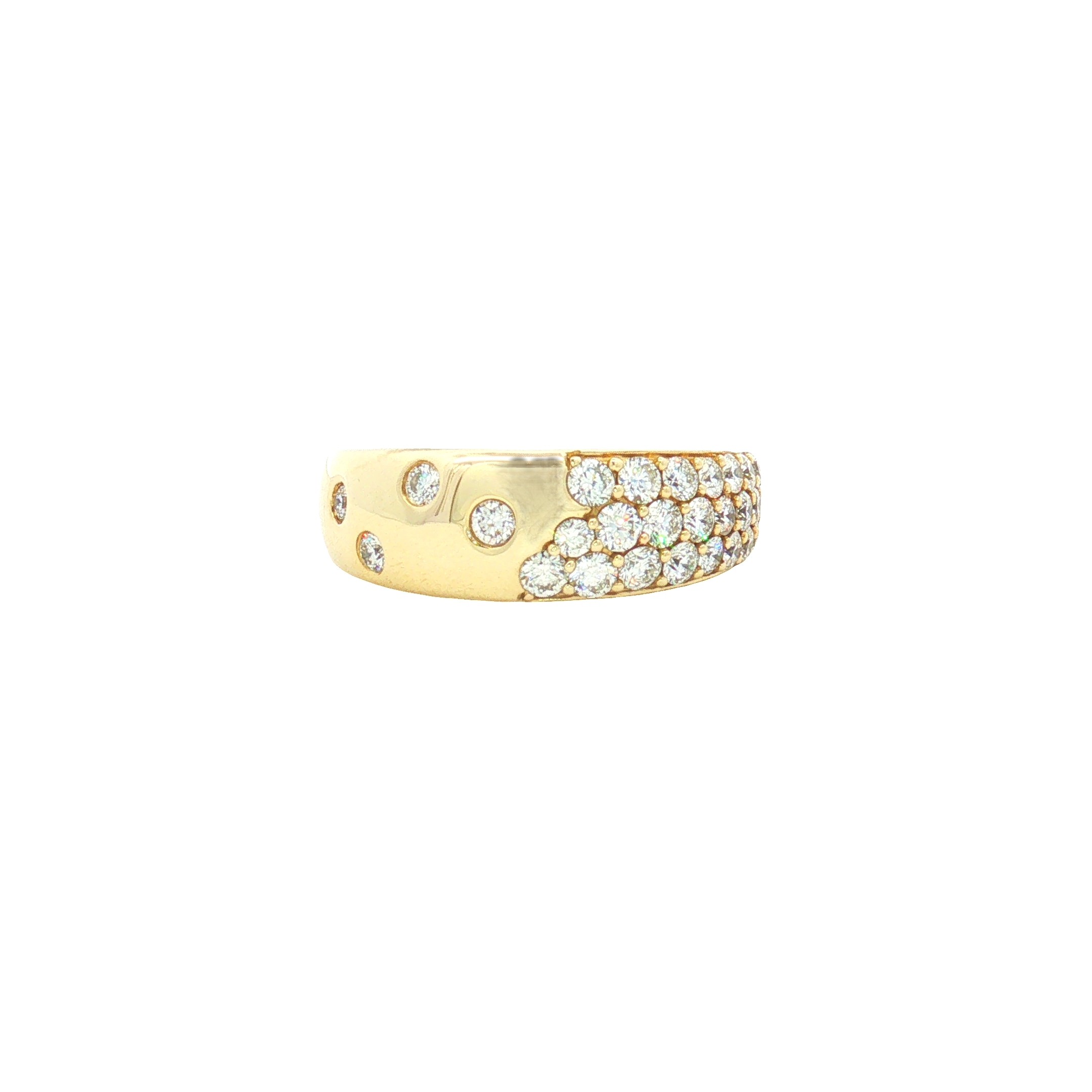 10K Yellow Gold Asymetrical Pavé Dome Ring with 0.87ct Natural Diamonds, Size 7
